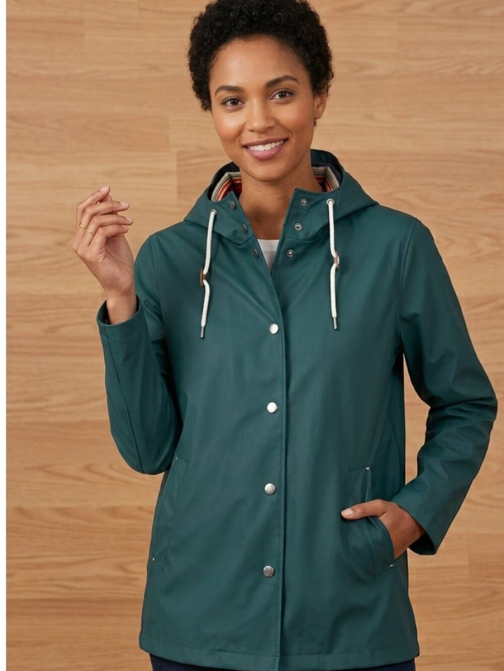 Pendleton Green Surrey Hooded Rain Slicker Jacket Medium Stripe Lined